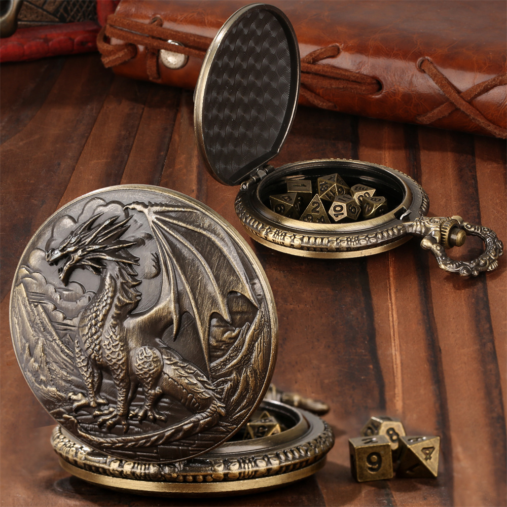 Retro Gaming Gifts - Vintage Metal Dragon Pocket Watch Case